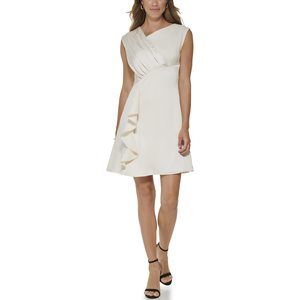 DKNY Women's Asymetric Silky Chameuse Mini Cocktail Dress, Buttercream, 6